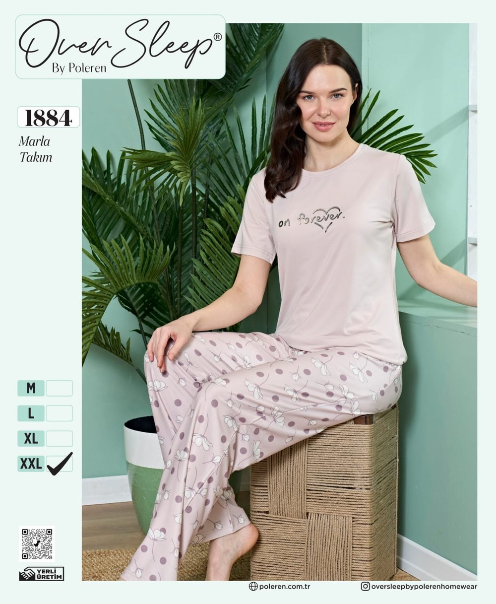 Over Sleep Bayan Poleren Açık Pudra Pijama Takım