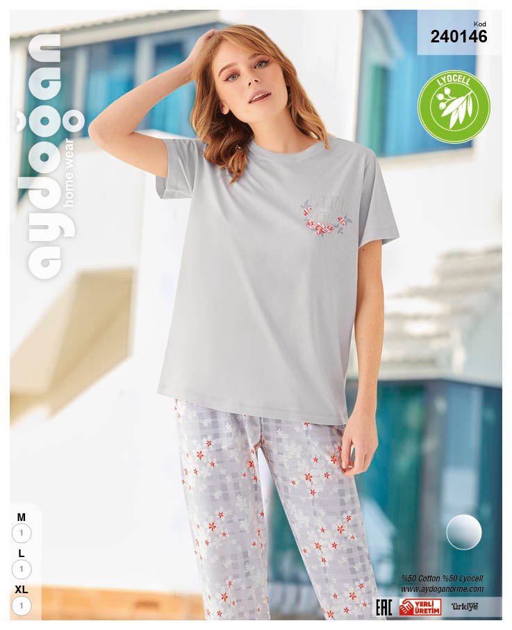 Aydoğan 240146 Bayan Atlas Bis. K.Kol Pijama Takımı