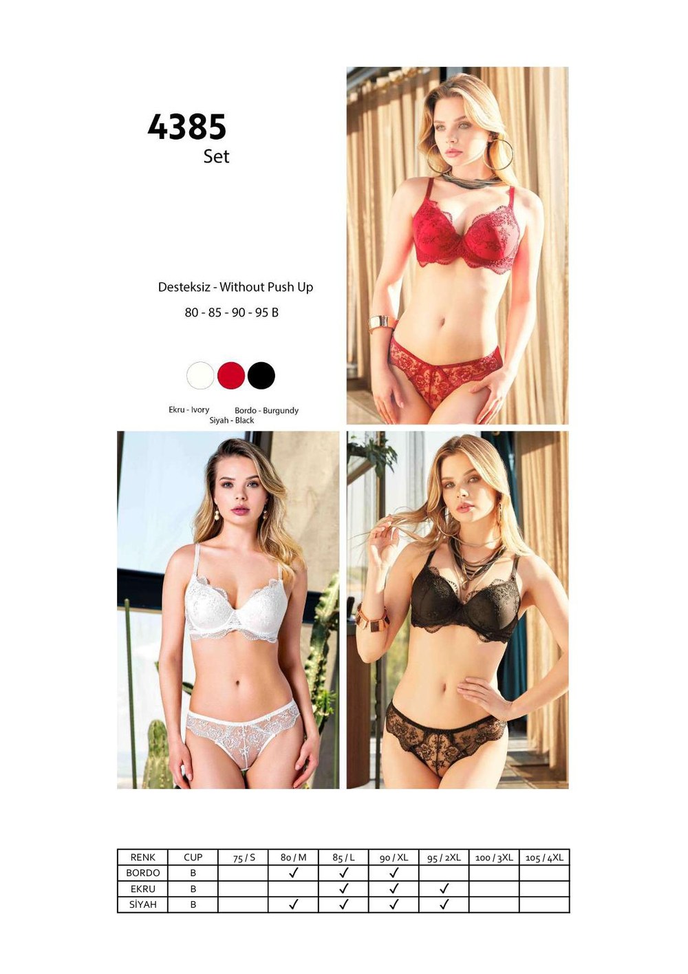 Nurteks 4385 Desteksiz Sutyen Takım