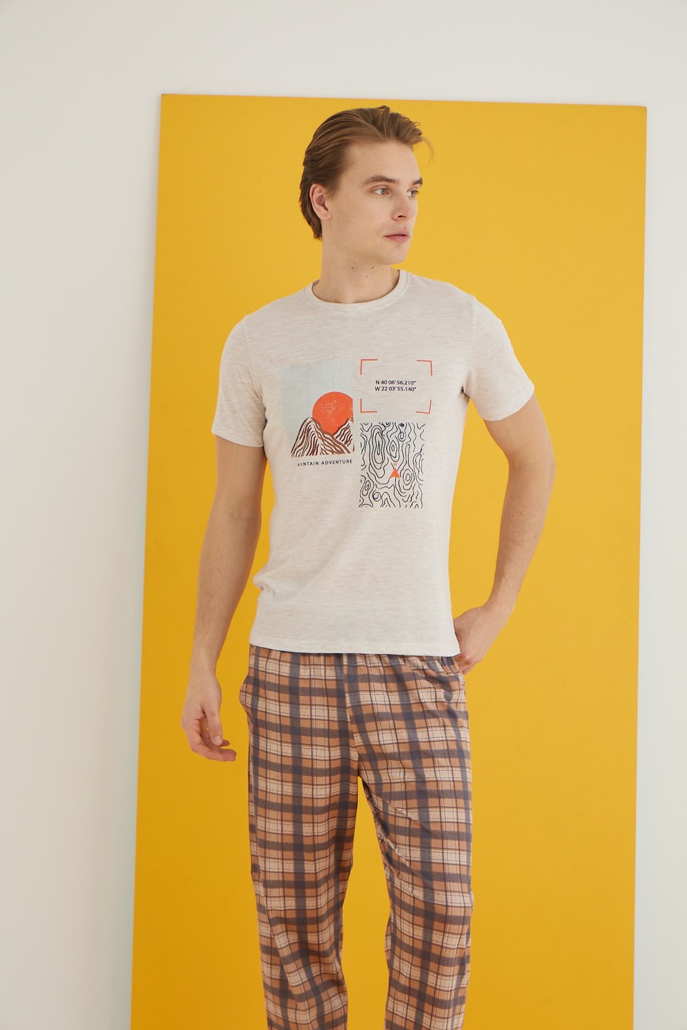 Elitol 7501-9 Erkek Ekru Pijama Takım