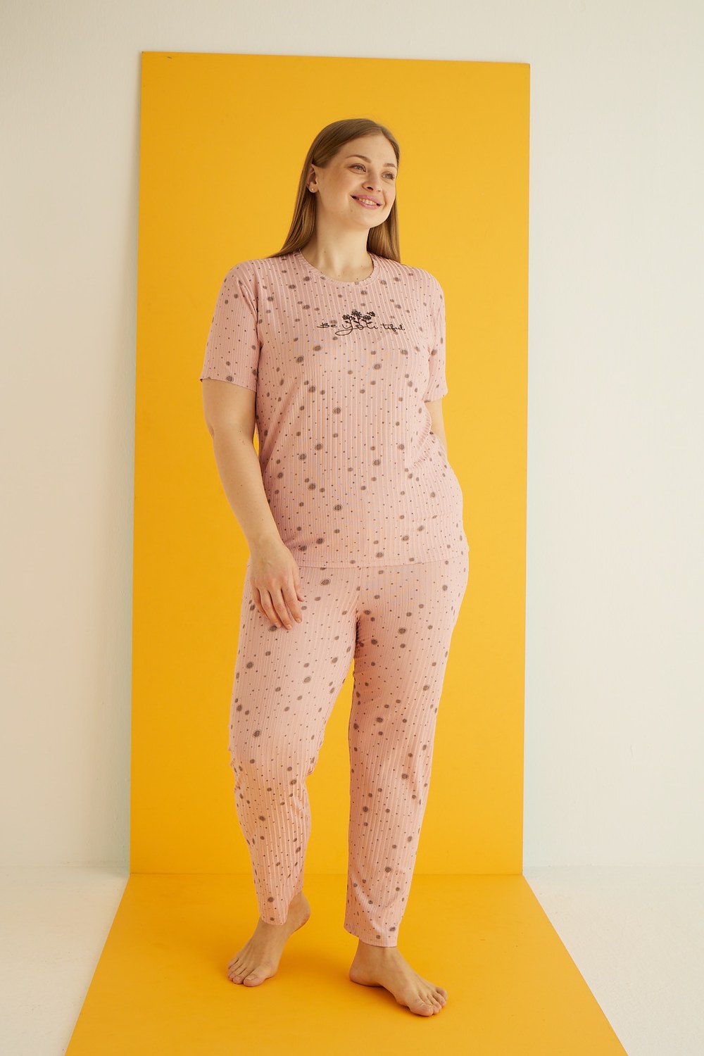 Eliz 7021-1 Bayan Zincir Battal Pudra Noktalı Pijama Takım