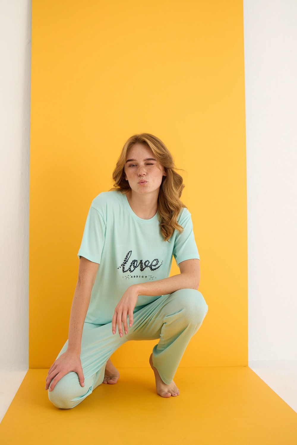 Eliz 7031-1 Bayan Kaşkorse Yeşil Pijama Takım