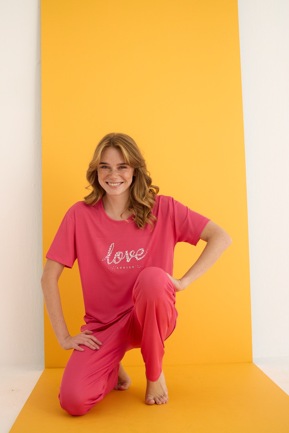 Eliz 7031-2 Bayan Kaşkorse Fuşya Pijama Takım