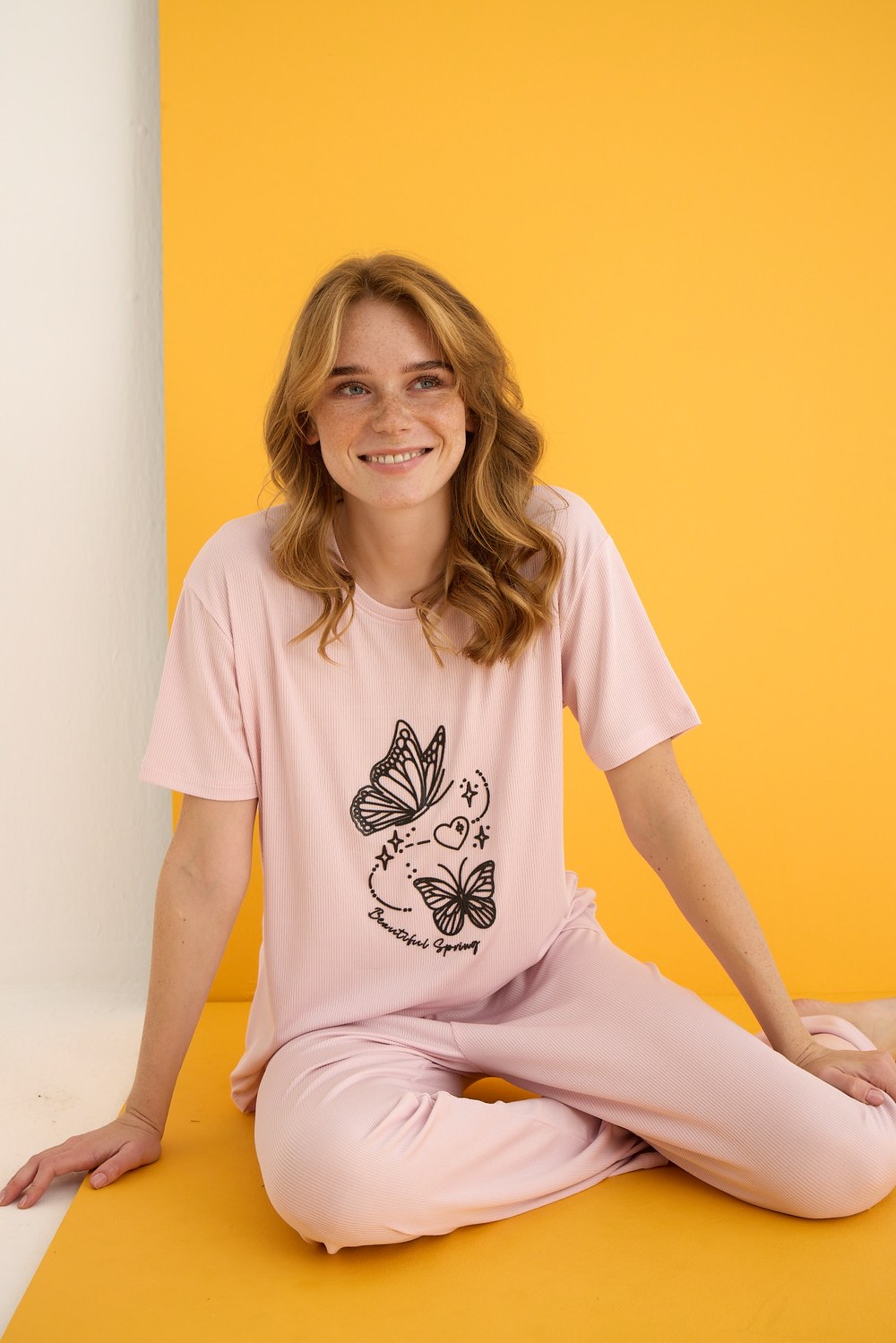 Eliz 7031-5 Bayan Kaşkorse Pudra Pijama Takım