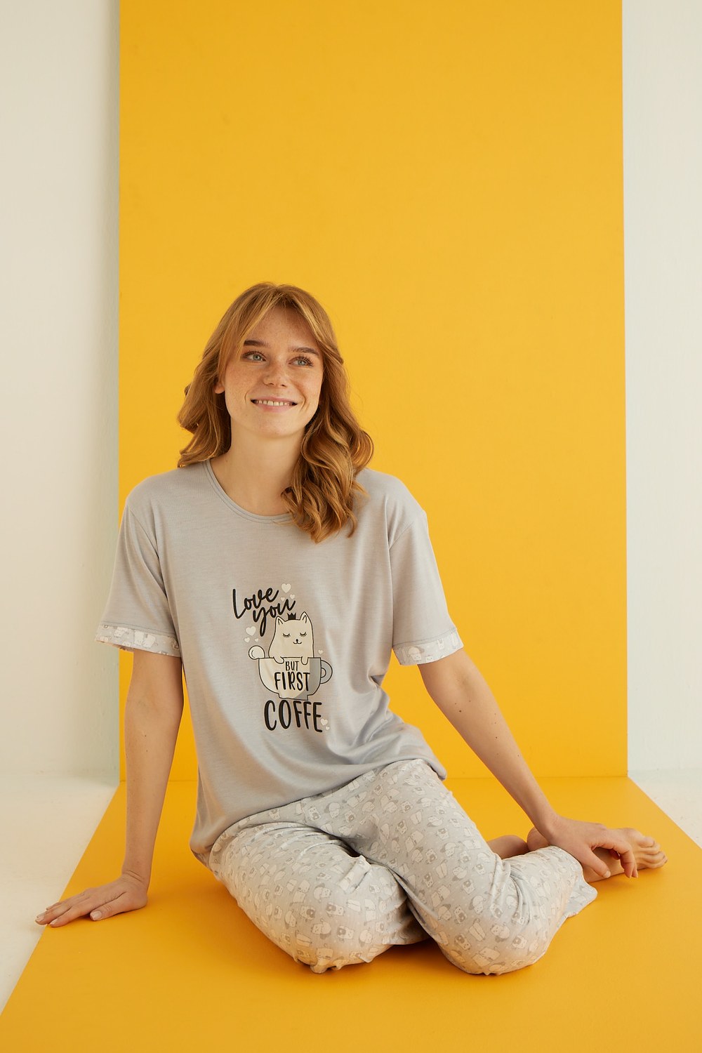 Eliz 7042-11 Bayan Viskon Gri Pijama Takım