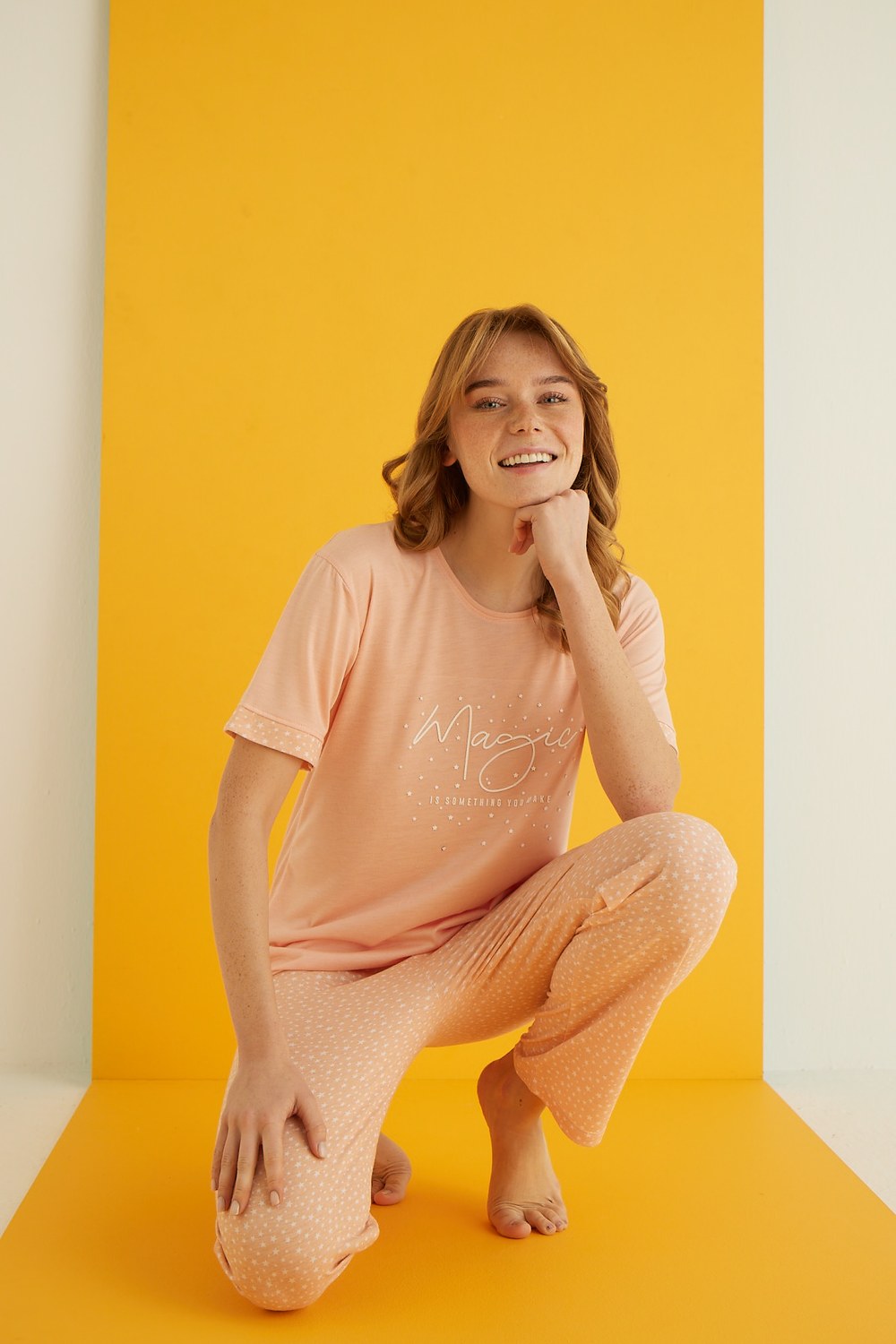 Eliz 7042-14 Bayan Viskon Somon Pijama Takım