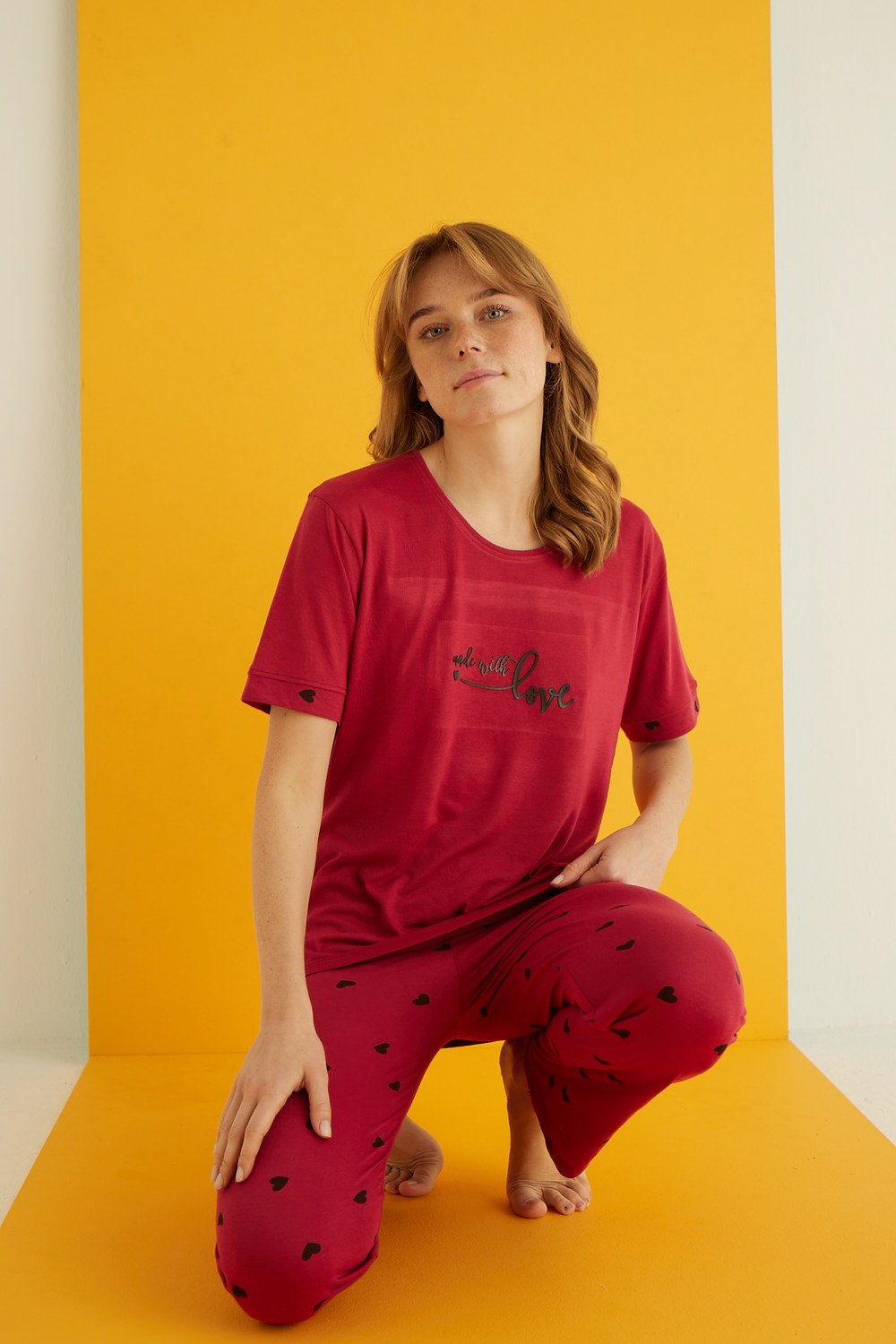 Eliz 7042-21 Bayan Viskon Bordo Pijama Takım