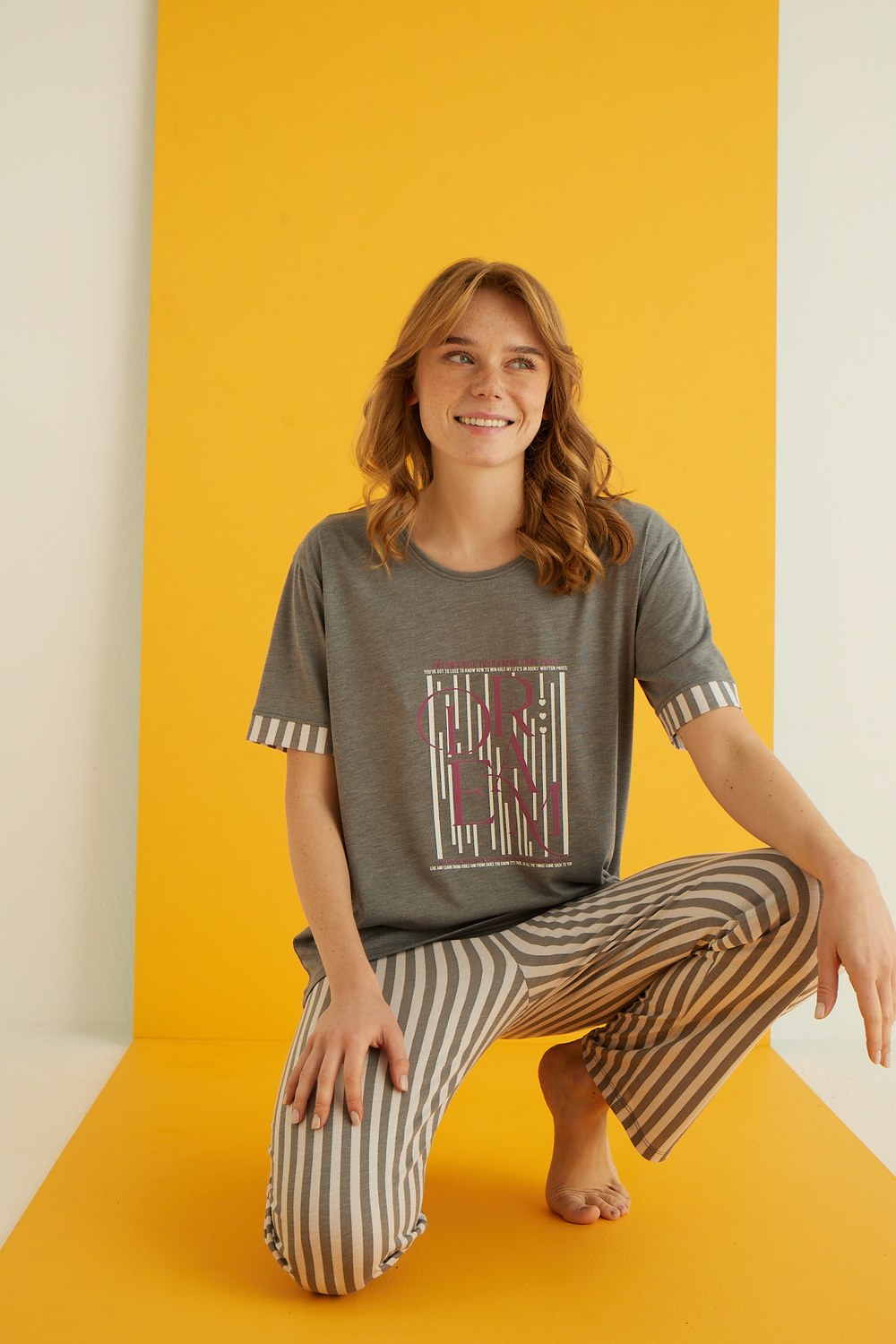 Eliz 7042-4 Bayan Viskon Antrasit Pijama Takım