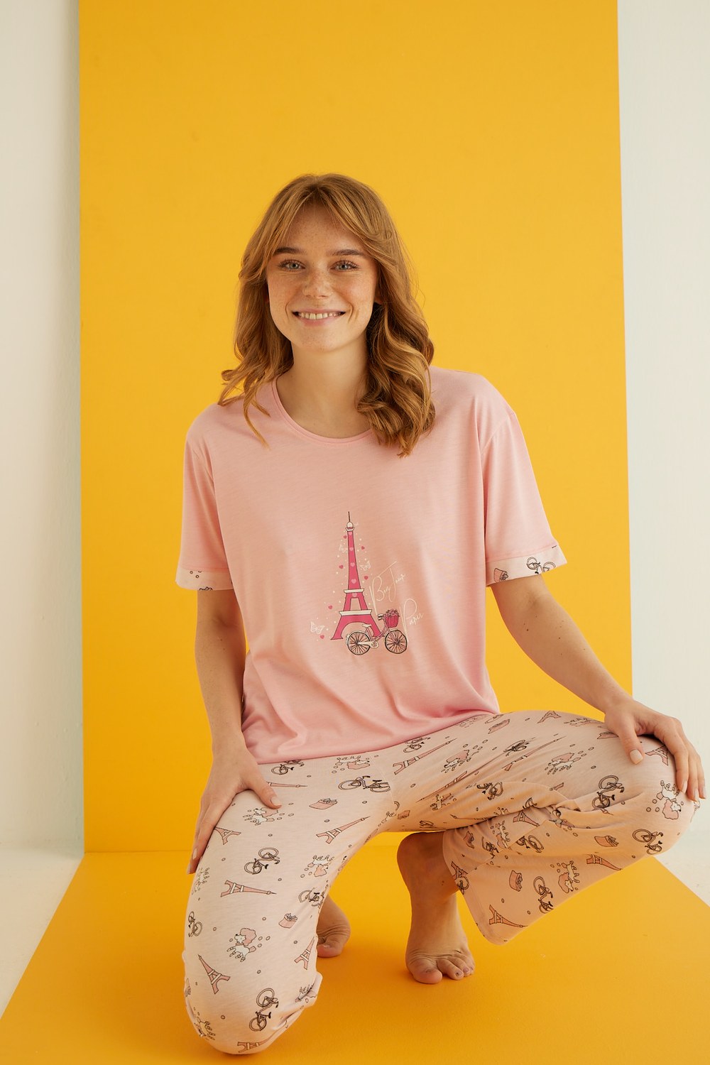 Eliz 7042-5 Bayan Viskon Koyu Somon Pijama Takım