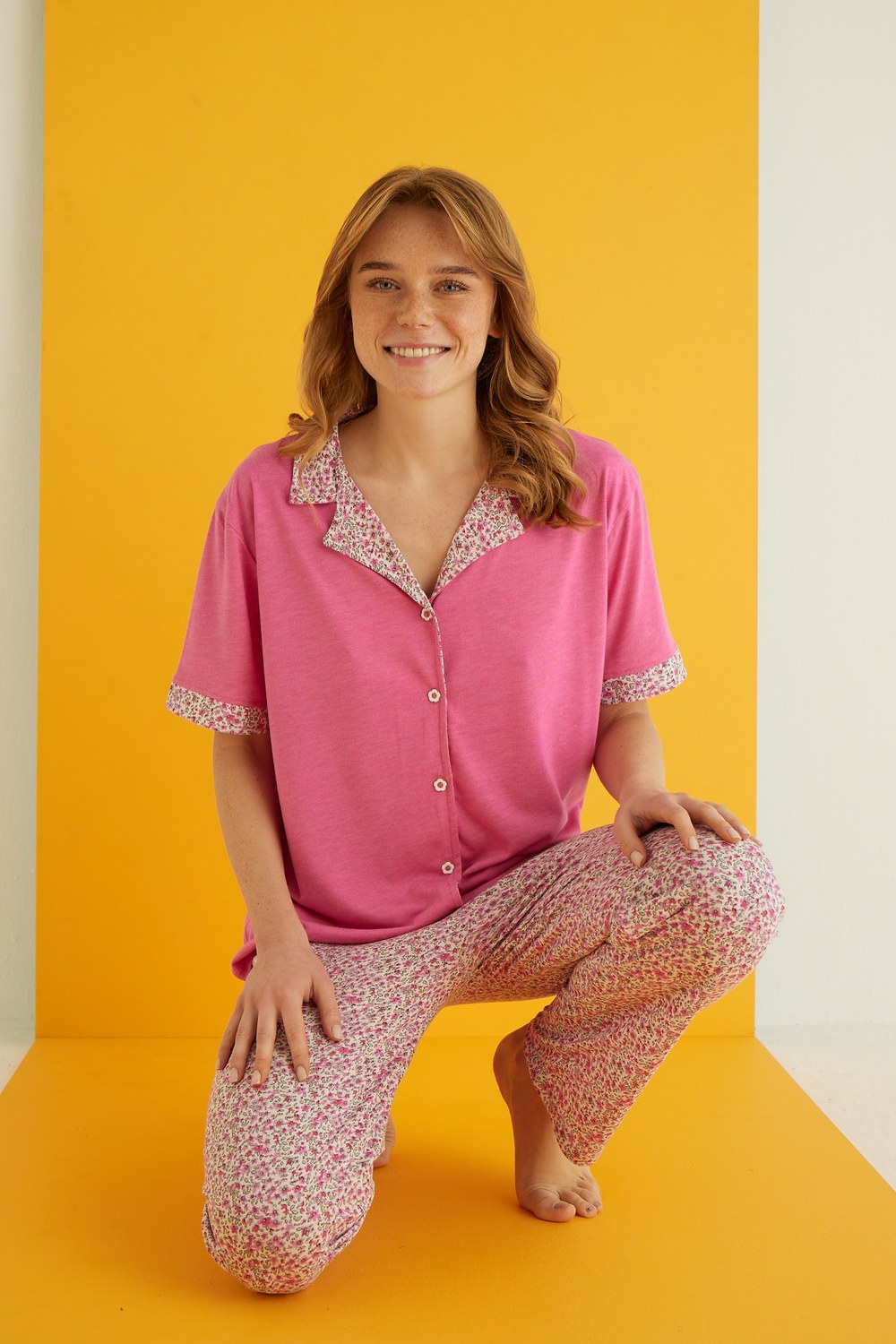 Eliz 7044-1 Bayan Viskon Fuşya Düğ.Pijama Takım