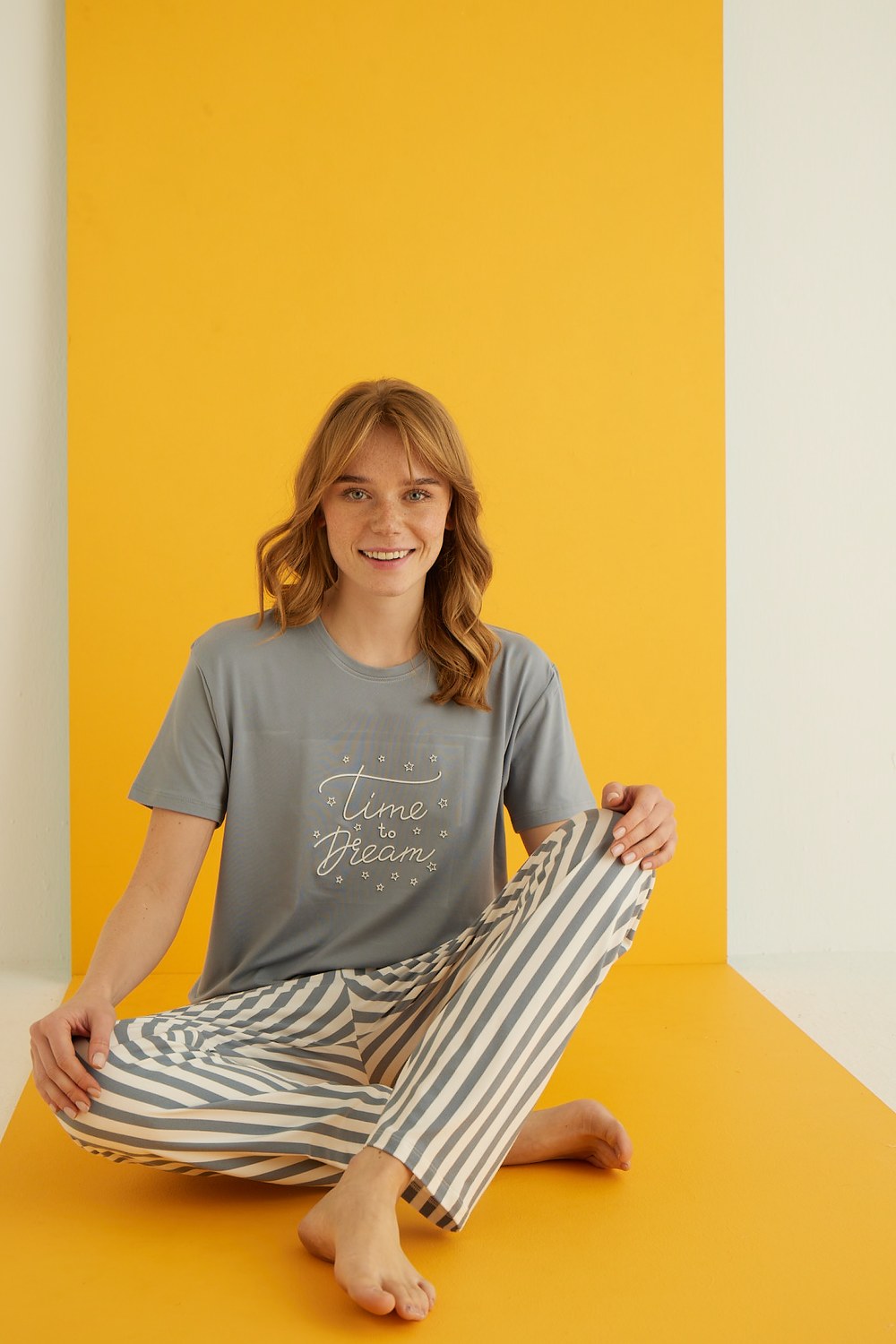 Eliz 7051-1 Bayan Bamboo Gri Pijama Takım