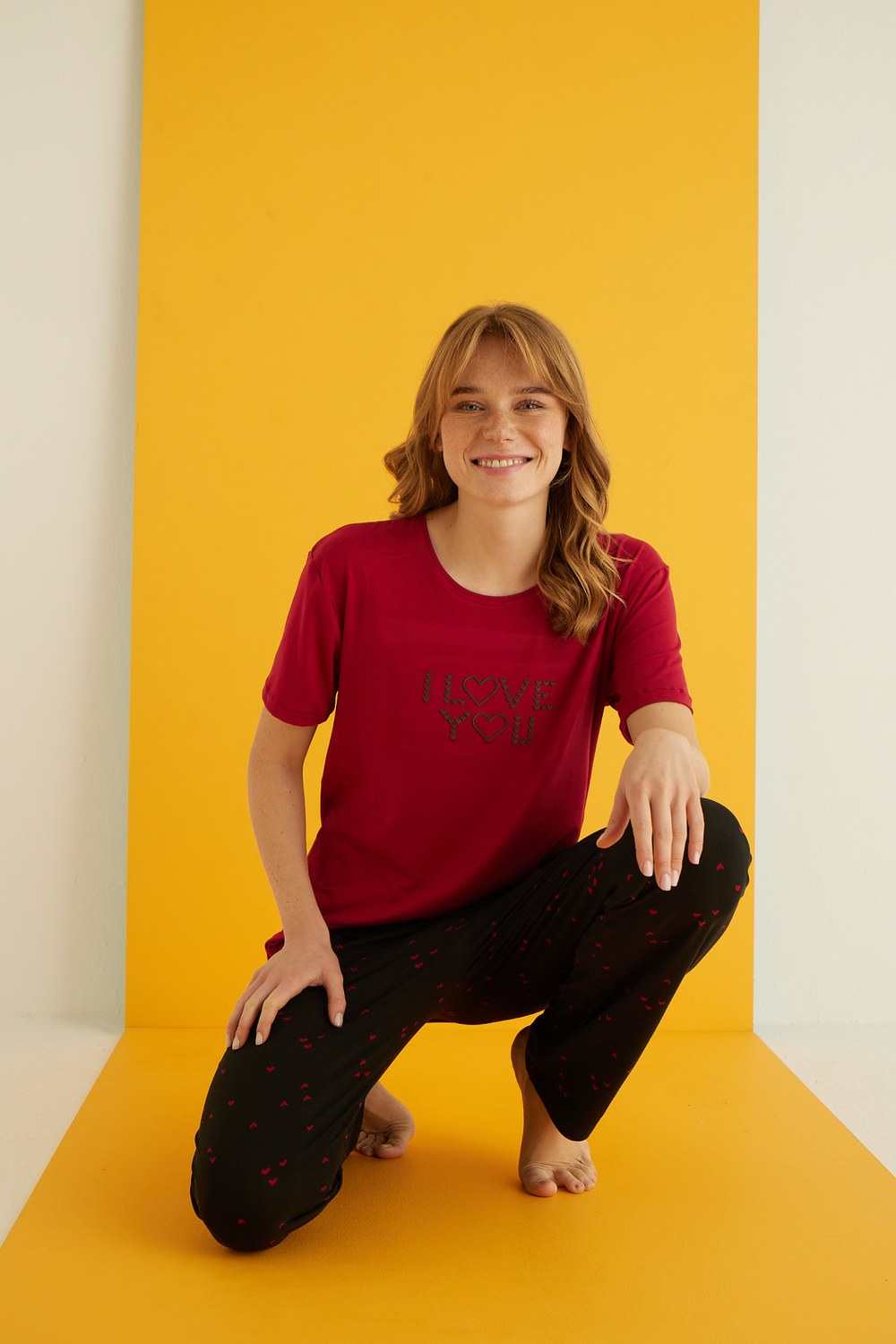 Eliz 7051-10 Bayan Bamboo Bordo Pijama Takım