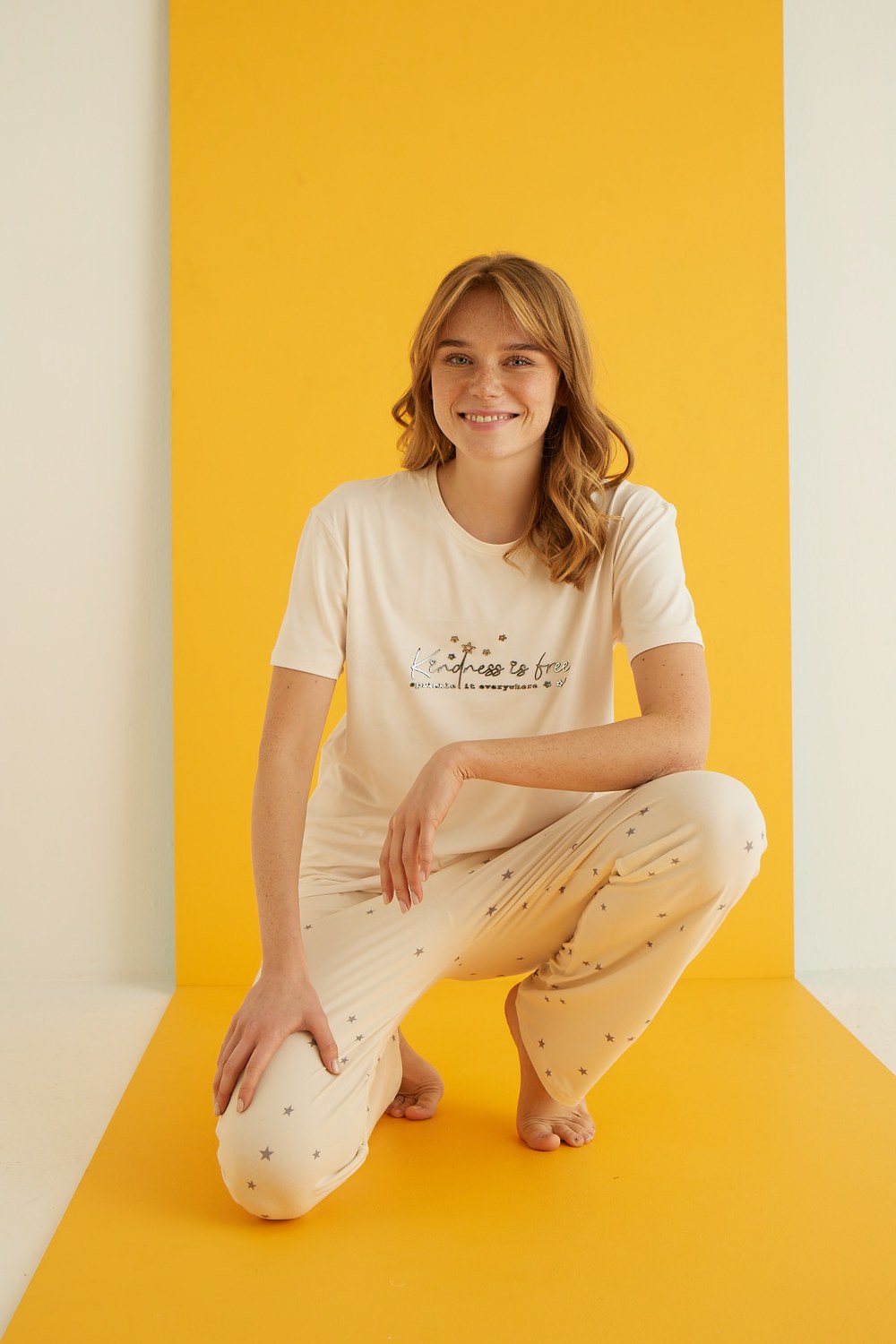 Eliz 7051-15 Bayan Bamboo Ekru Pijama Takım
