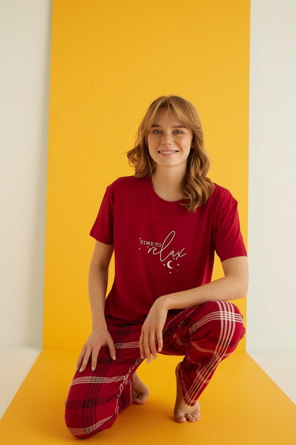 Eliz 7051-6 Bayan Bamboo Bordo Pijama Takım