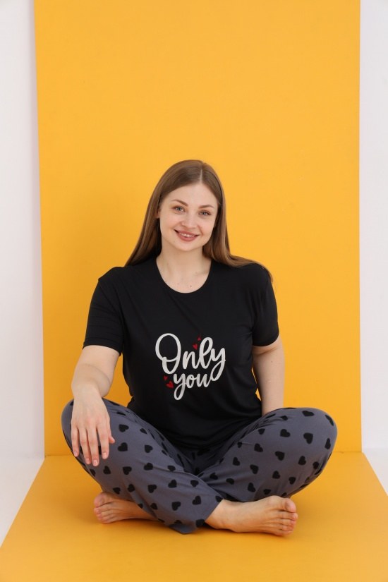 Eliz 7051-12 Bayan Bamboo Battal Siyah Pijama Takım