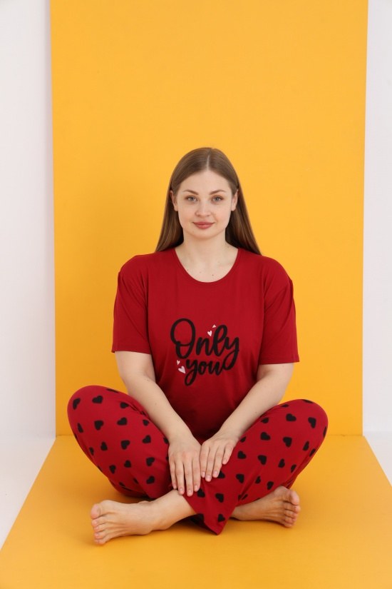 Eliz 7051-14 Bayan Bamboo Battal Bordo Pijama Takım