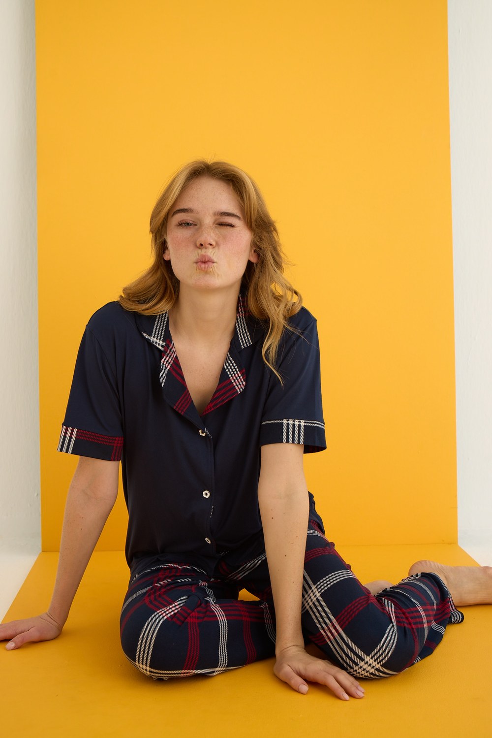 Eliz 7053-7 Bayan Bamboo Lacıvert Düğ.Pijama Takım