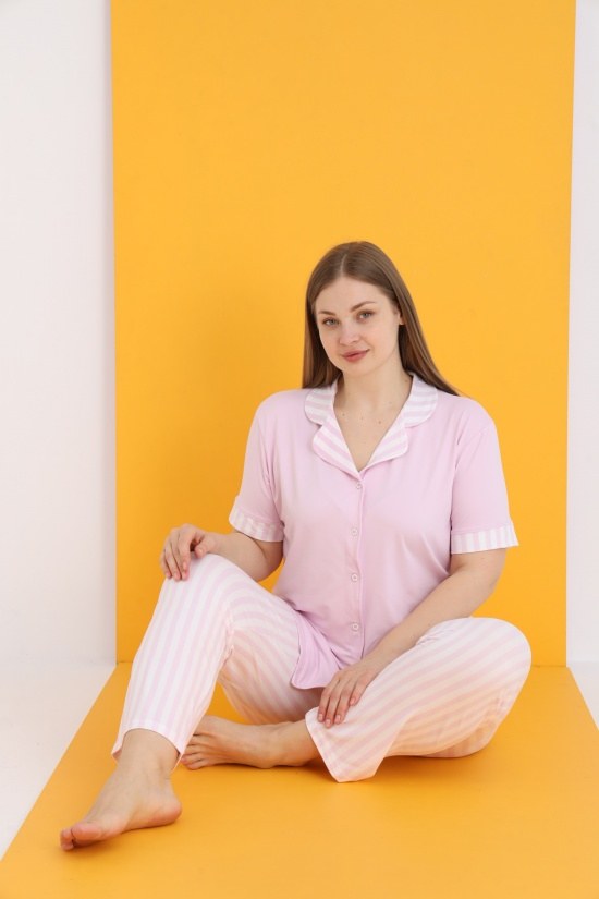 Eliz 7053-2 Bayan Bamboo Battal Pembe Düğ.Pijama Takım