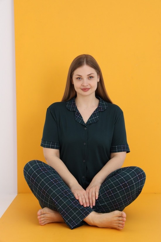 Eliz 7053-4 Bayan Bamboo Battal Yeşil Düğ.Pijama Takım