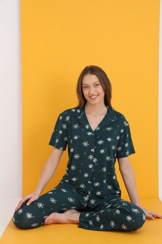 Eliz 7054-20 Bayan Bamboo Desenli Düğ.Pijama Takım