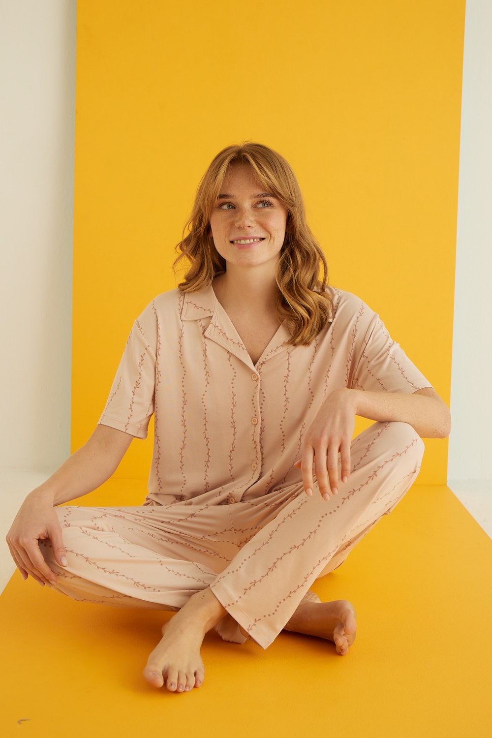 Eliz 7054-30 Bayan Bamboo Desenli Düğ.Pijama Takım
