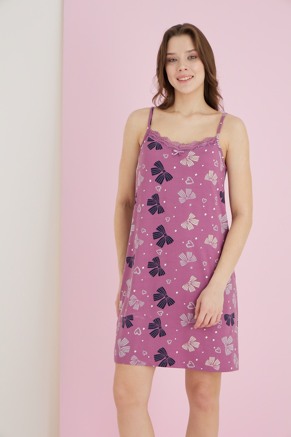 Eliz 7056-20 Bayan Bamboo Lila Üzeri Çiçek Kalp Tunik