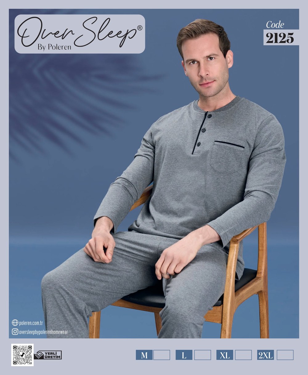 Over Sleep Erkek Poleren Antrasit U-Kol Pijama Takım
