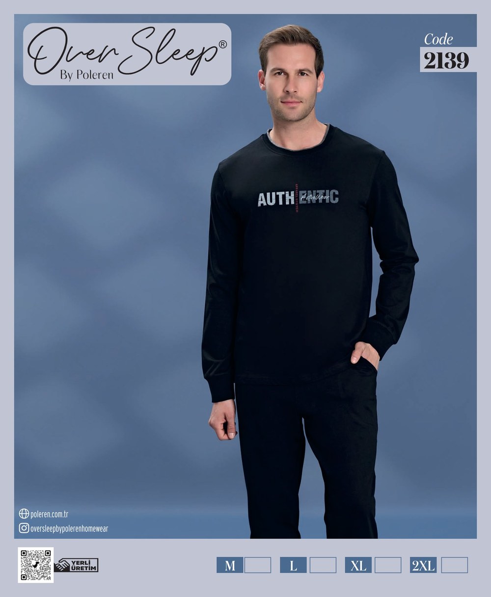 Over Sleep Erkek Poleren Siyah U-Kol Pijama Takım