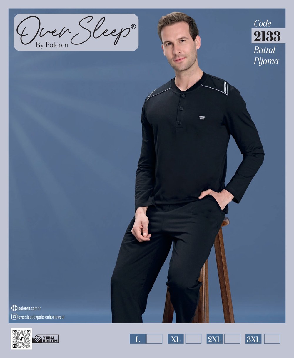 Over Sleep Erkek Poleren Battal Siyah Pijama Takım