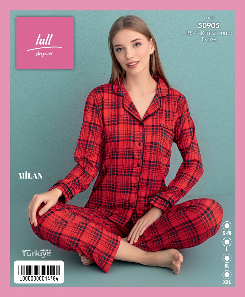 Arcan 50905 Kırmızı Milan Düğmeli Desenli Pijama Tkm
