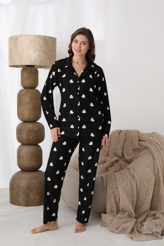 Boyraz 02278 Bayan Süet Düğmeli Pijama Takımı