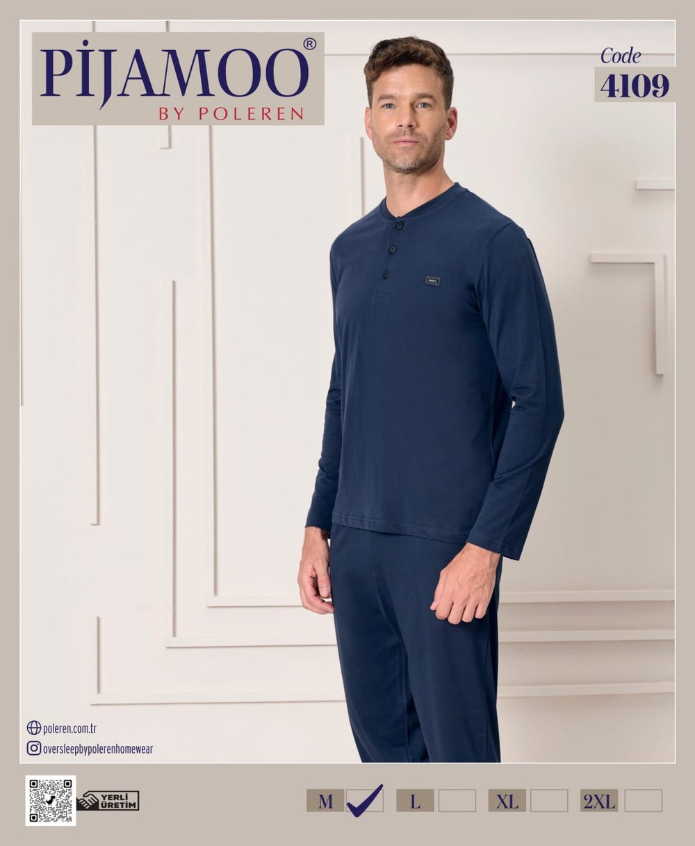 Pijamoo Erkek Poleren Lacıvert U.Kol Pijama Takım