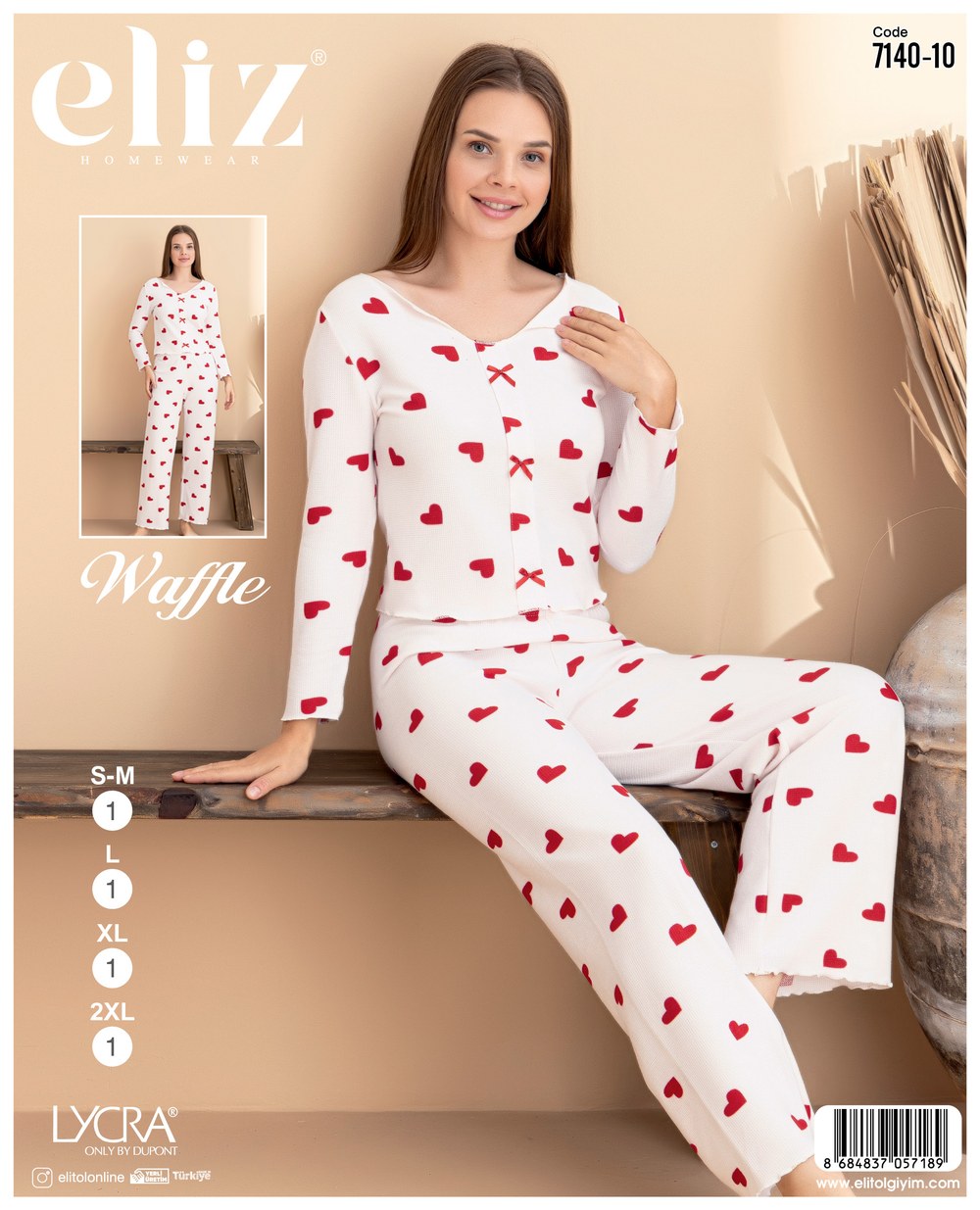 Eliz Bayan Waffle Fiyonklu Pijama Takım