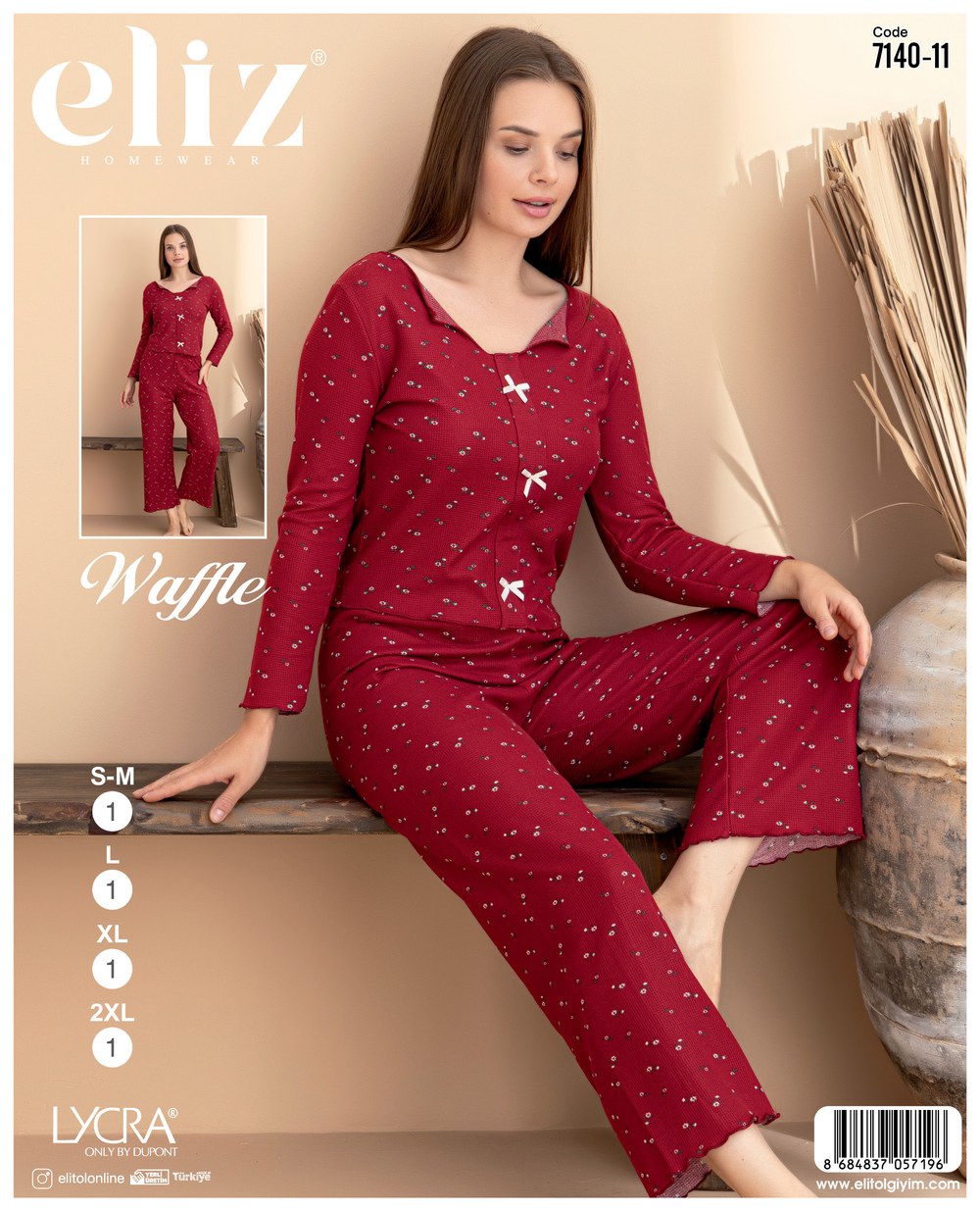 Eliz Bayan Waffle Fiyonklu Pijama Takım