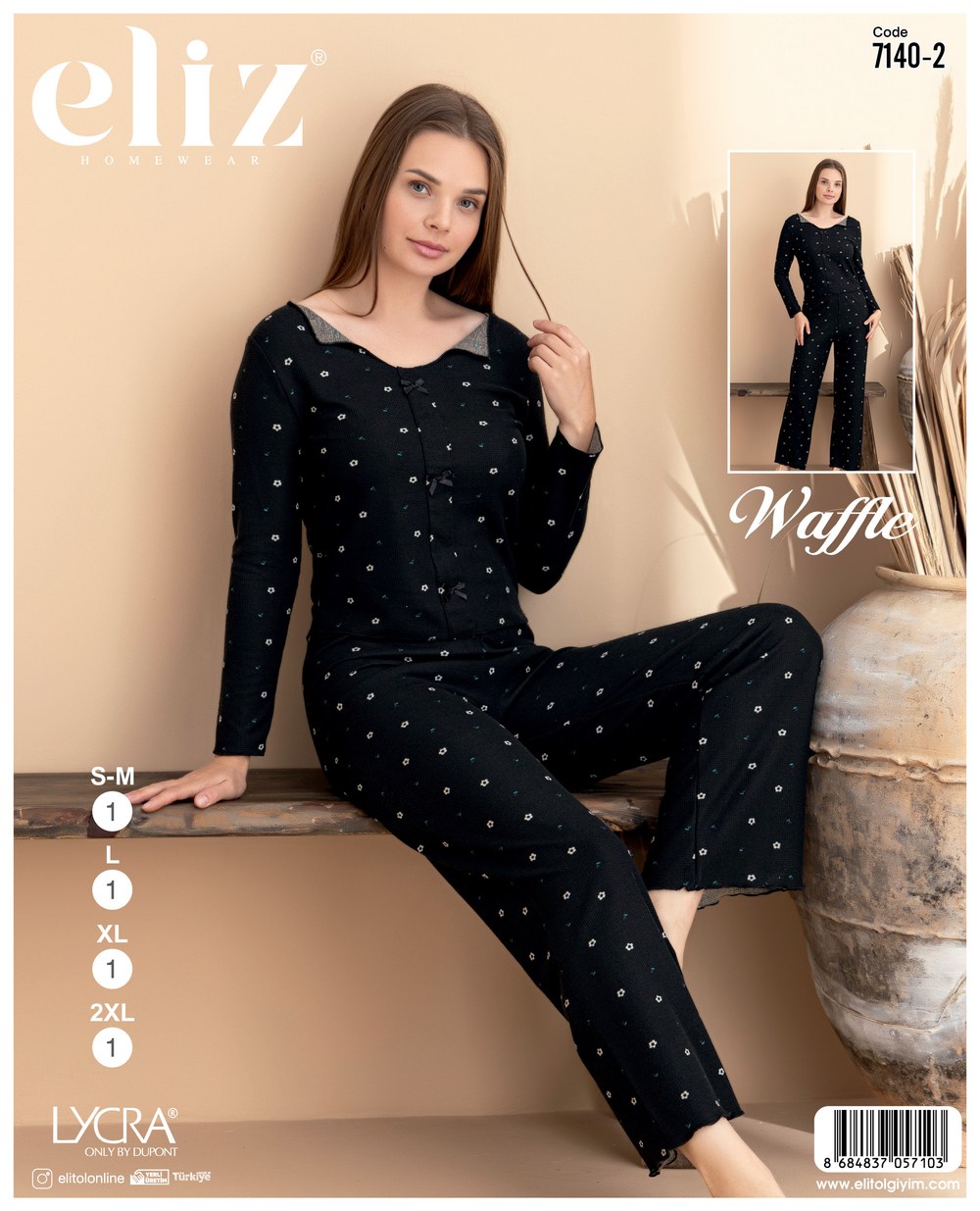 Eliz Bayan Waffle Fiyonklu Pijama Takım