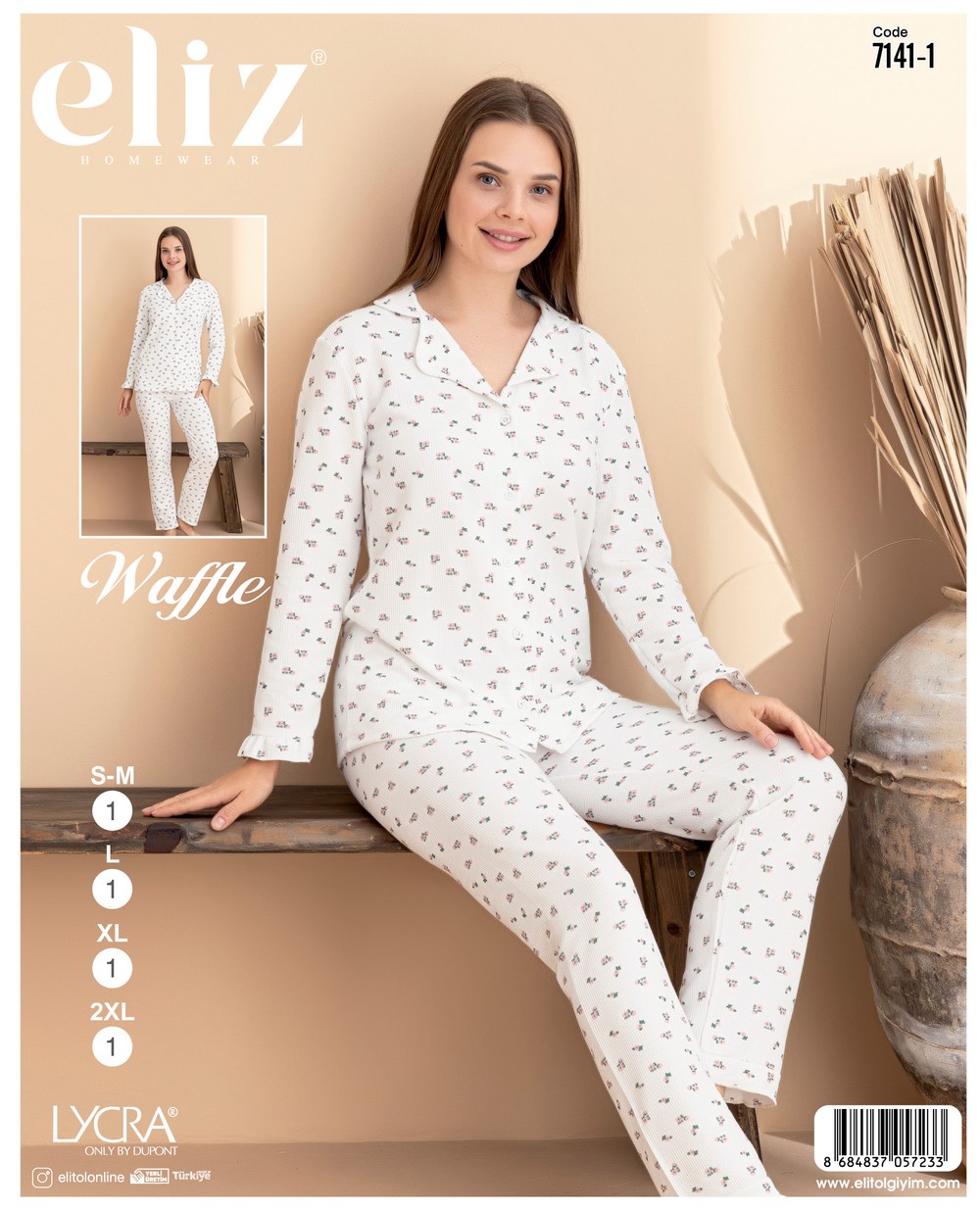 Eliz Bayan Waffle Düğmeli Pijama Takım
