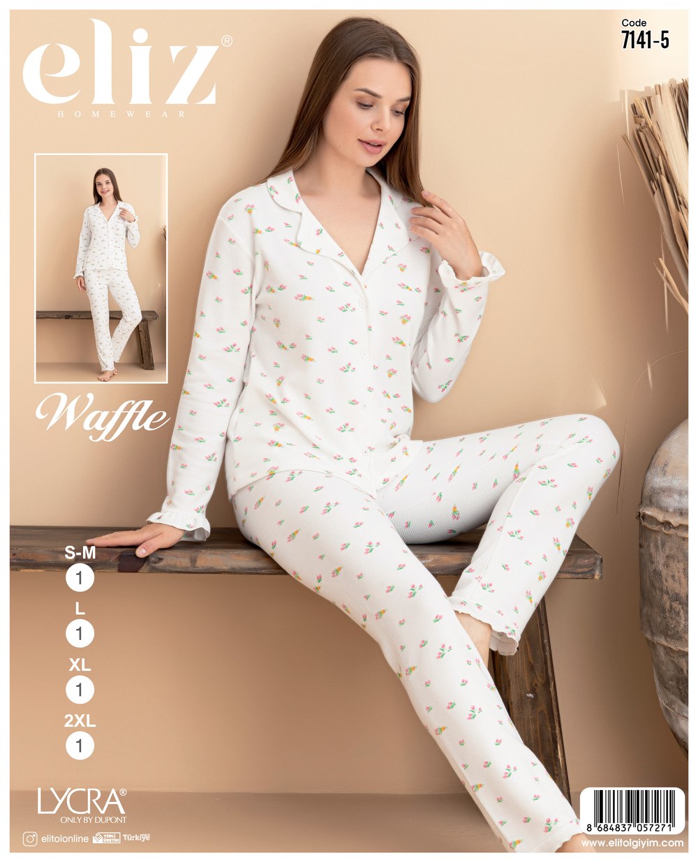 Eliz Bayan Waffle Düğmeli Pijama Takım