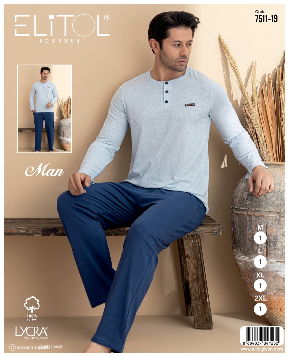 Elitol Erkek Penye Lıkralı Pijama Takım