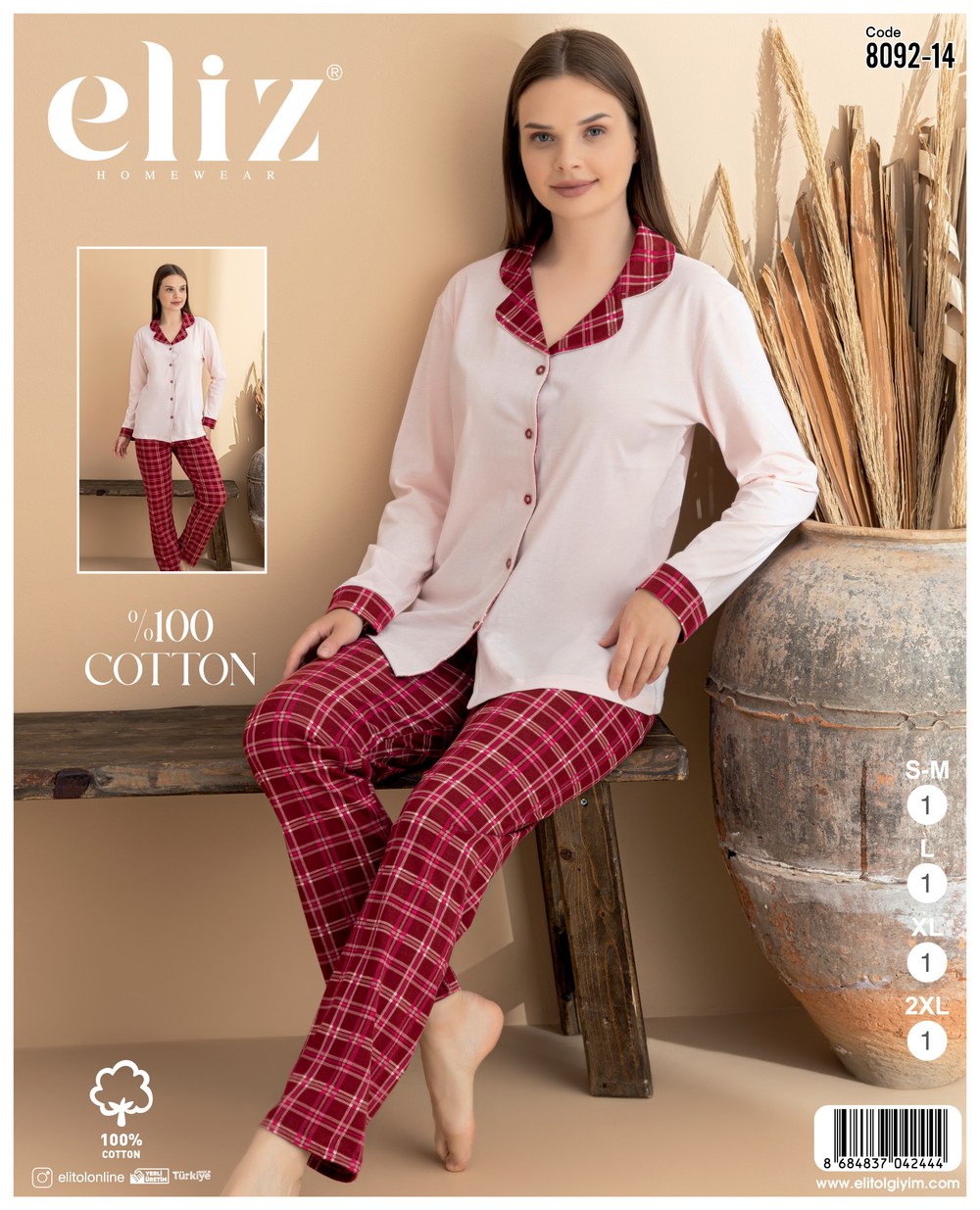 Eliz Bayan Süprem Düğmeli Pijama Takım