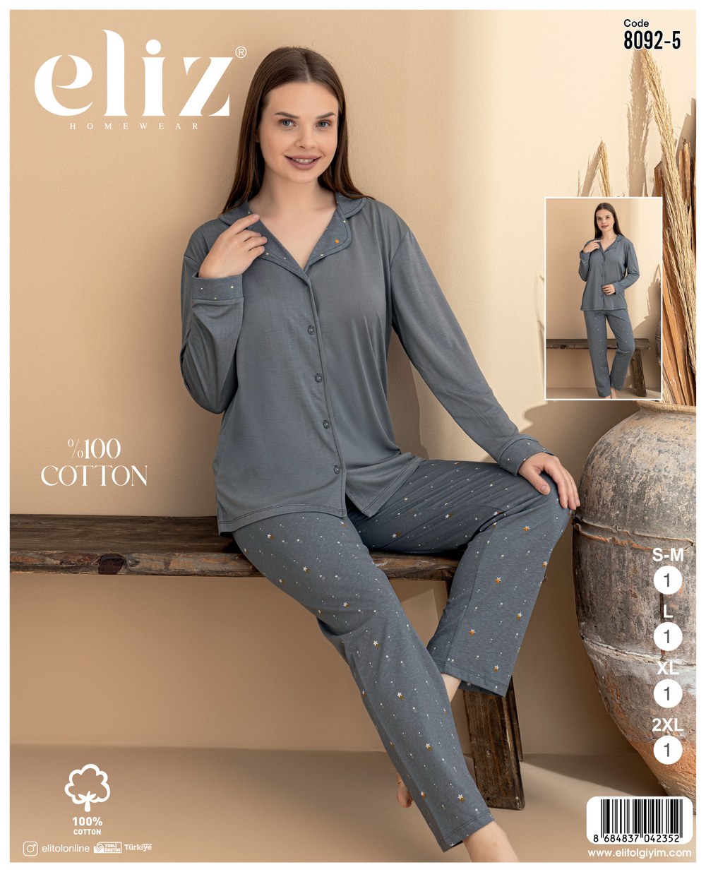 Eliz Bayan Süprem Düğmeli Pijama Takım