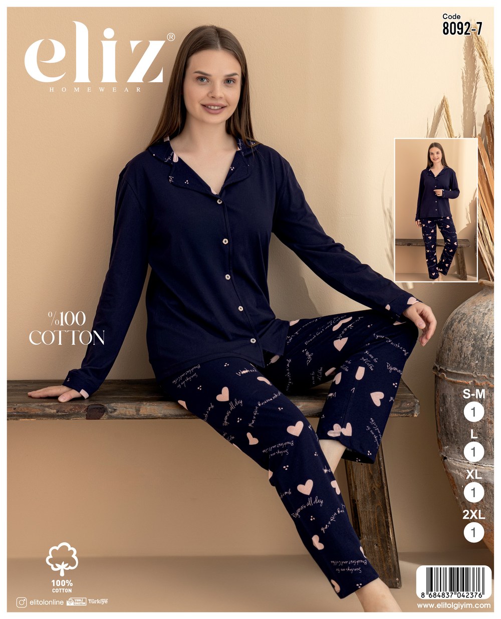 Eliz Bayan Süprem Düğmeli Pijama Takım