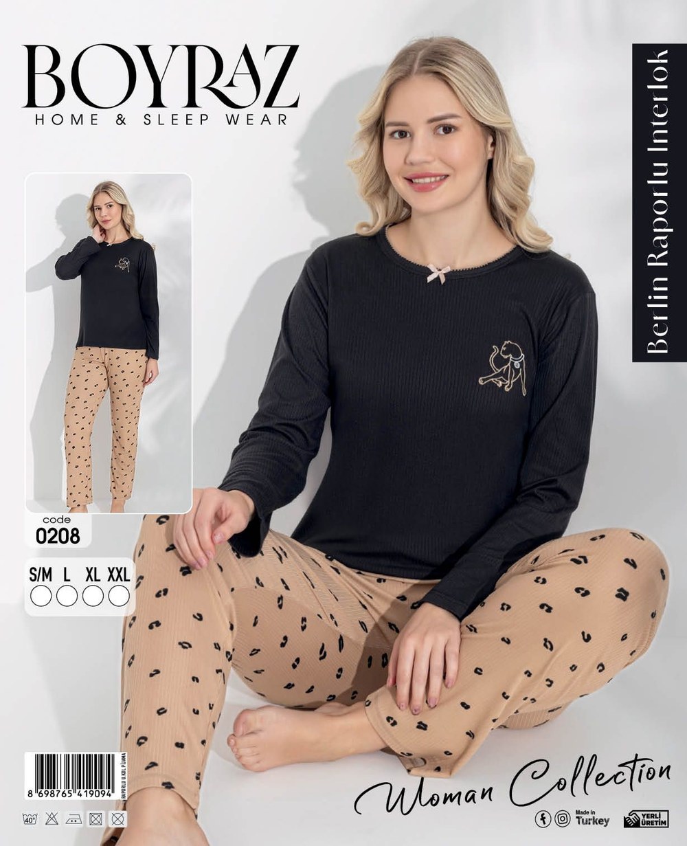 Boyraz 0208 Bayan Berlin Raporlu İnterlok Pijama Takımı