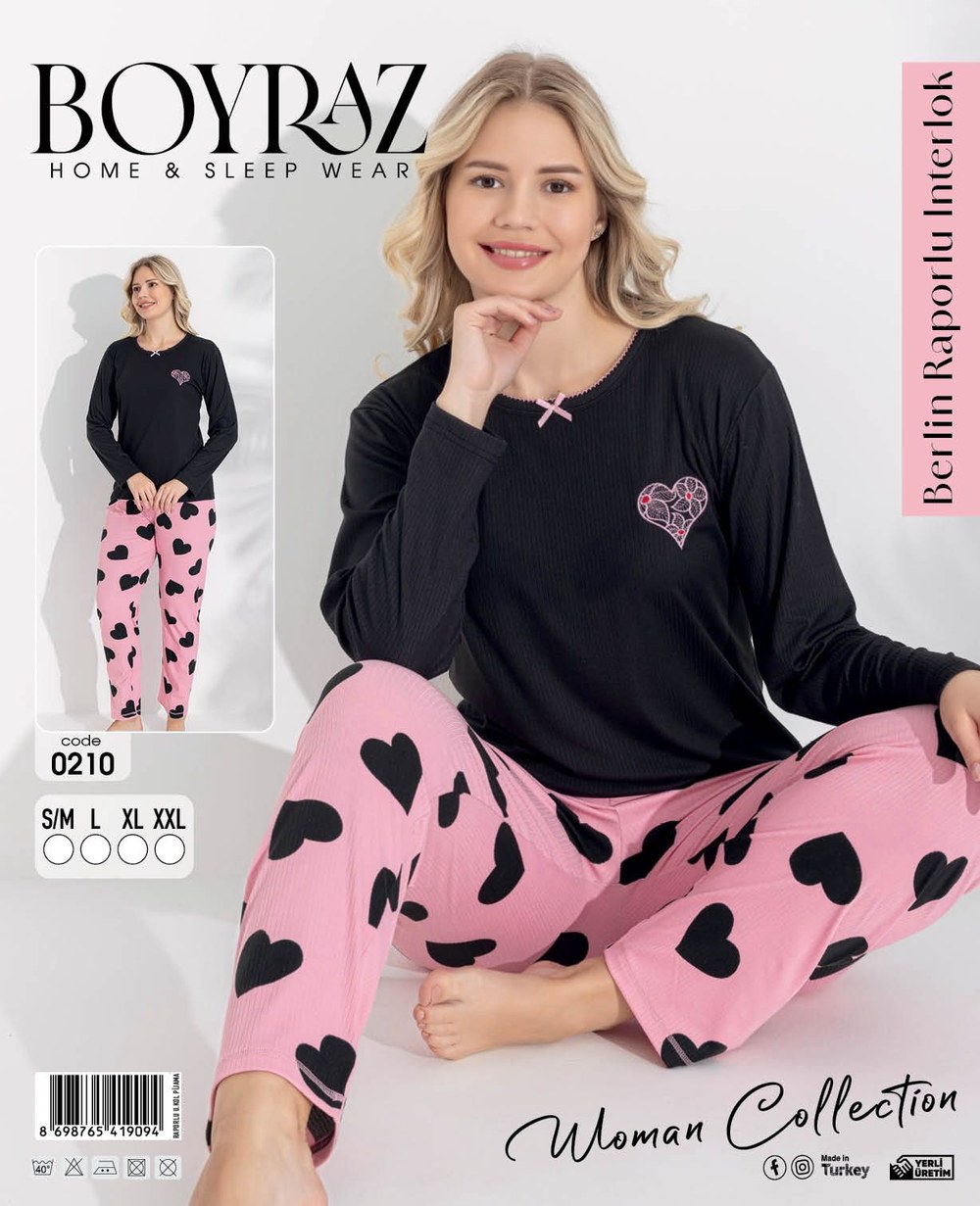 Boyraz 0210 Bayan Berlin Raporlu İnterlok Pijama Takımı