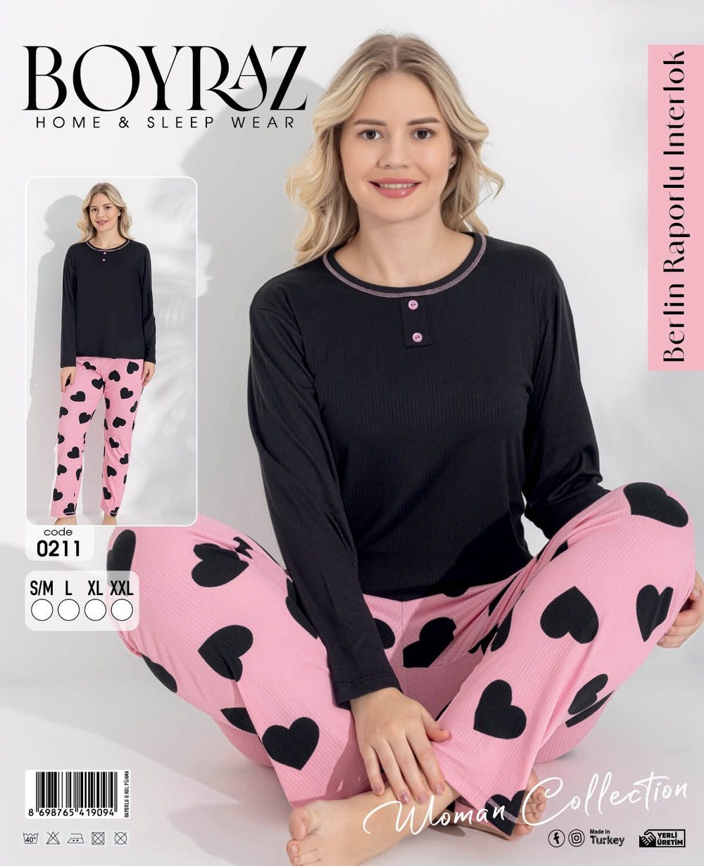 Boyraz 0211 Bayan Berlin Raporlu İnterlok Pijama Takımı