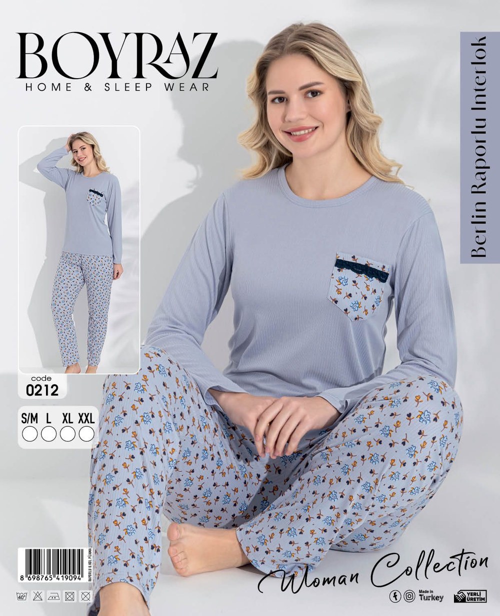 Boyraz 0212 Bayan Berlin Raporlu İnterlok Pijama Takımı