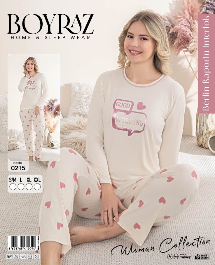 Boyraz 0215 Bayan Berlin Raporlu İnterlok Pijama Takımı
