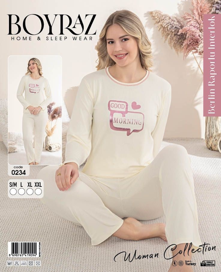 Boyraz 0234 Bayan Berlin Raporlu İnterlok Pijama Takımı