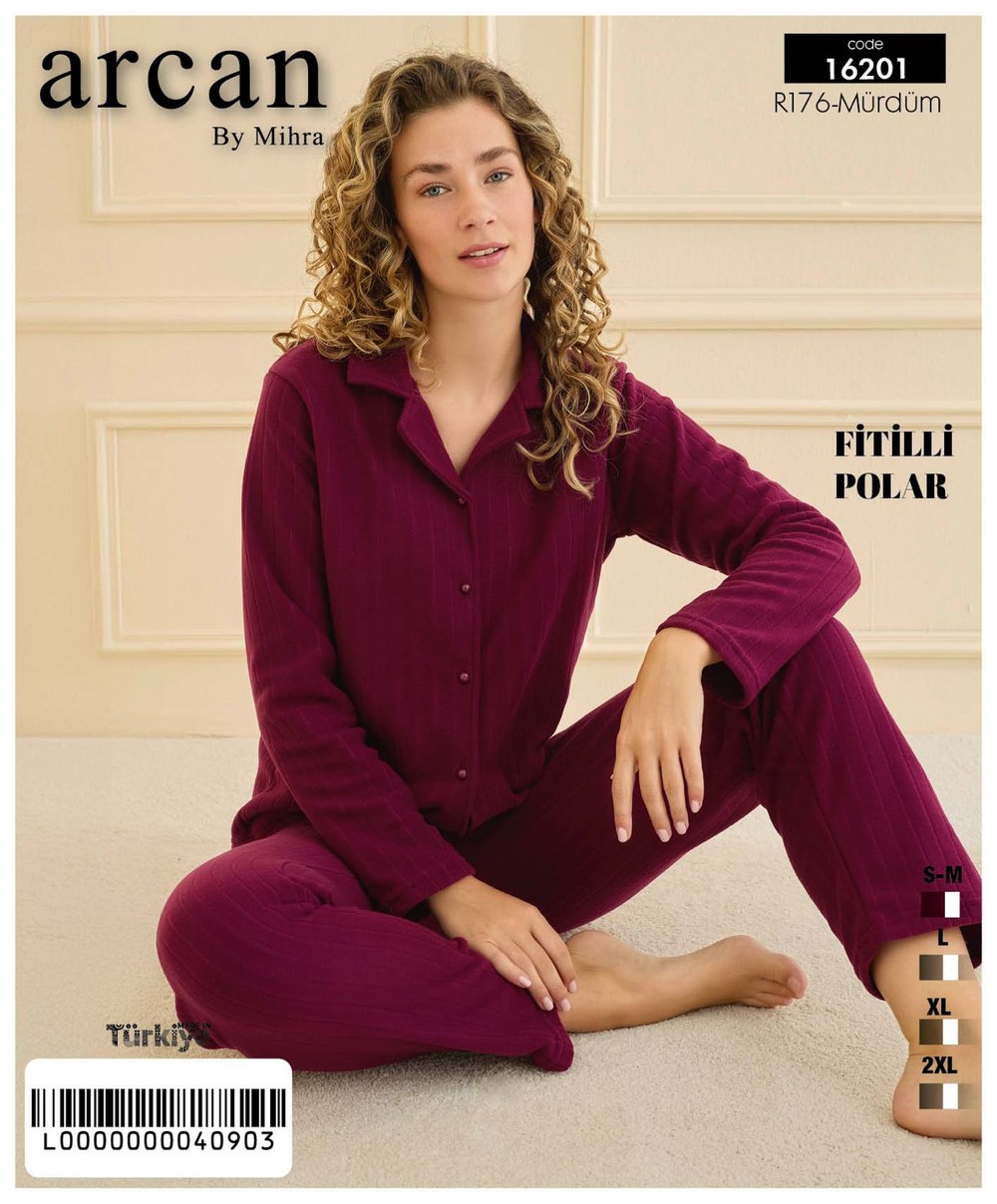Arcan 16201 Mürdüm Polar Düğmeli Pijama Takımı