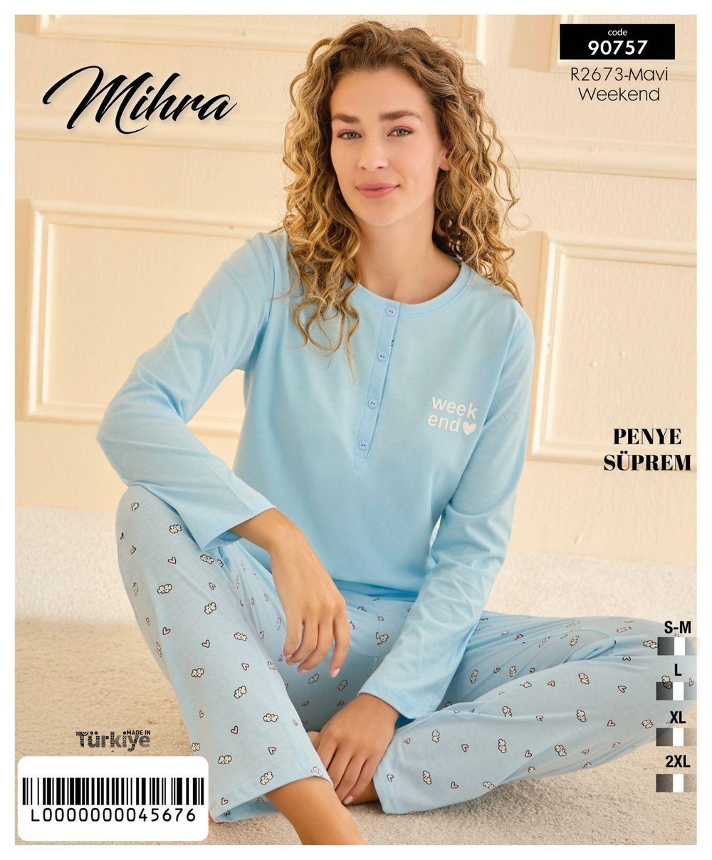 Arcan 90757 Mavi Pamuklu Süprem Patlı Pijama Takım