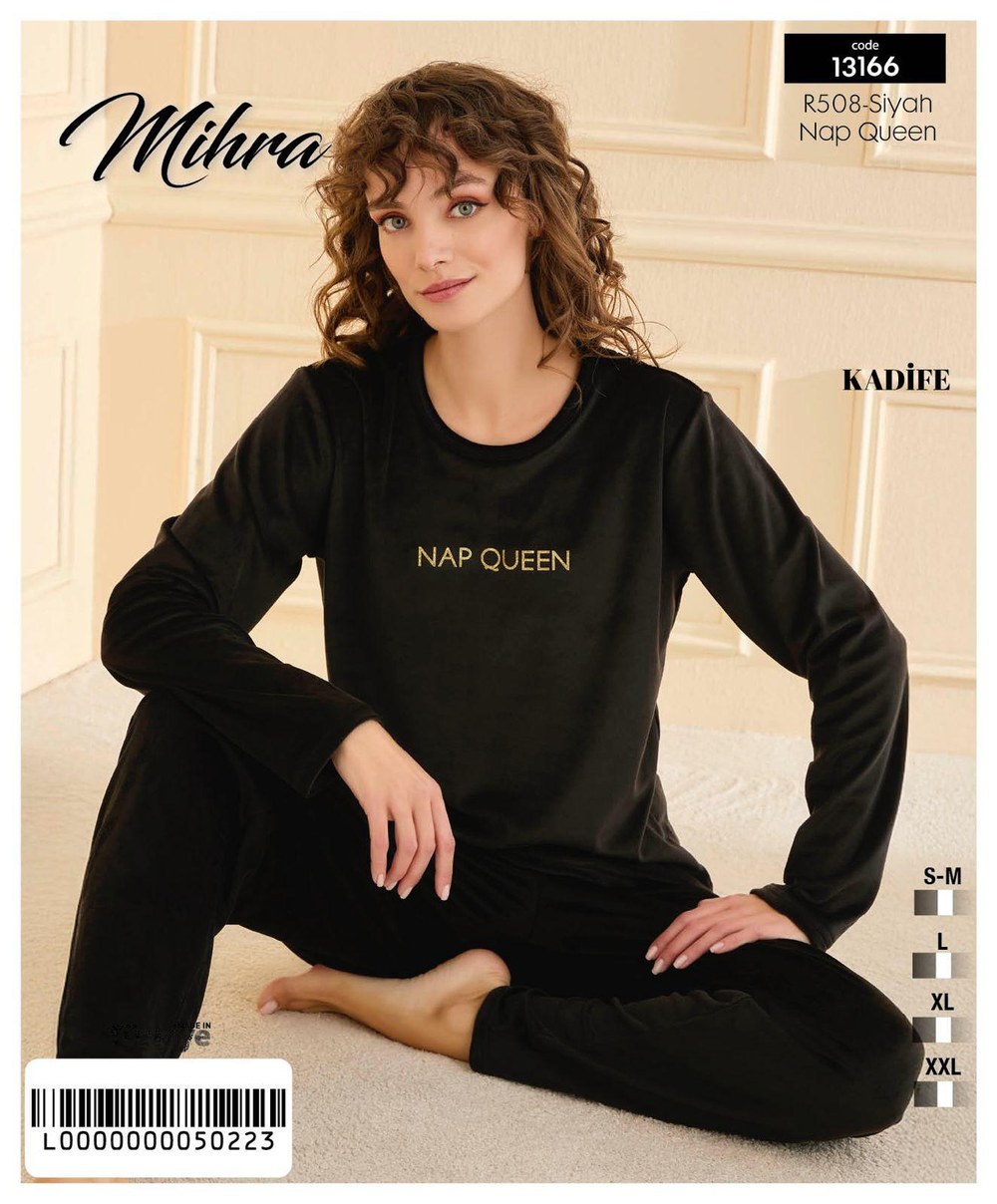 Arcan 13166 Siyah Bayan Kadife U.Kol Pijama Tkm